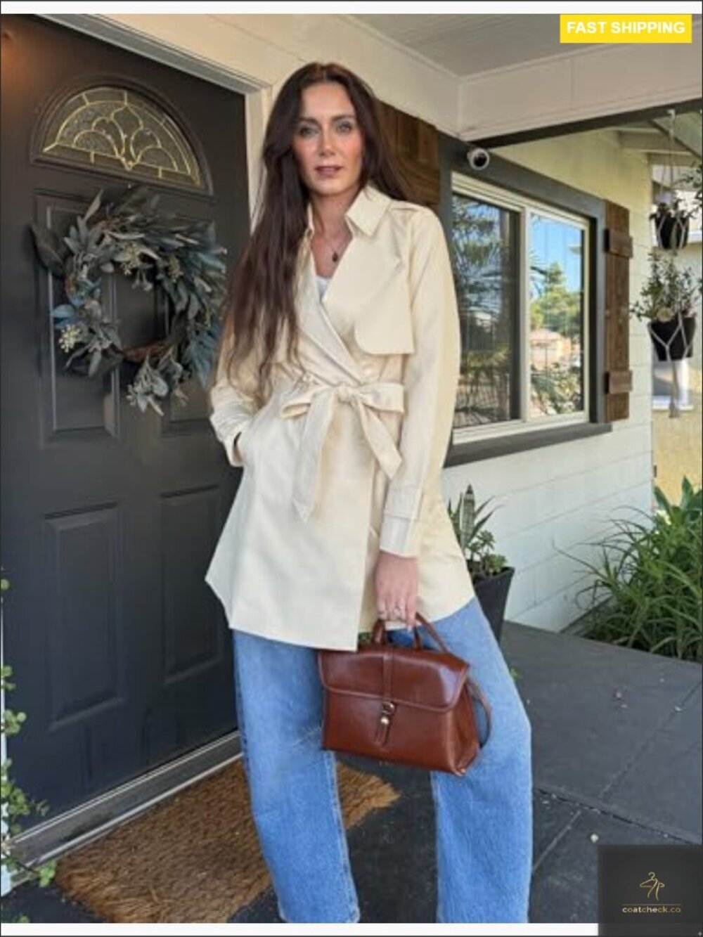 Classic Trench Coat Double Breasted Belted Business Casual Fall Outerwear - Picture 2 of 7